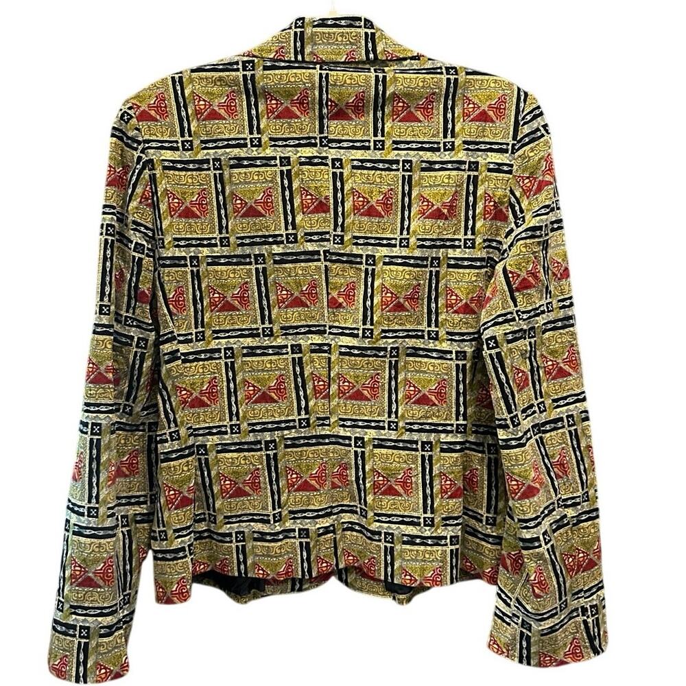 Vintage Velour Blazer 90s Geometric Tapestry Print Mixed Pattern Style Jacket - Picture 6 of 11